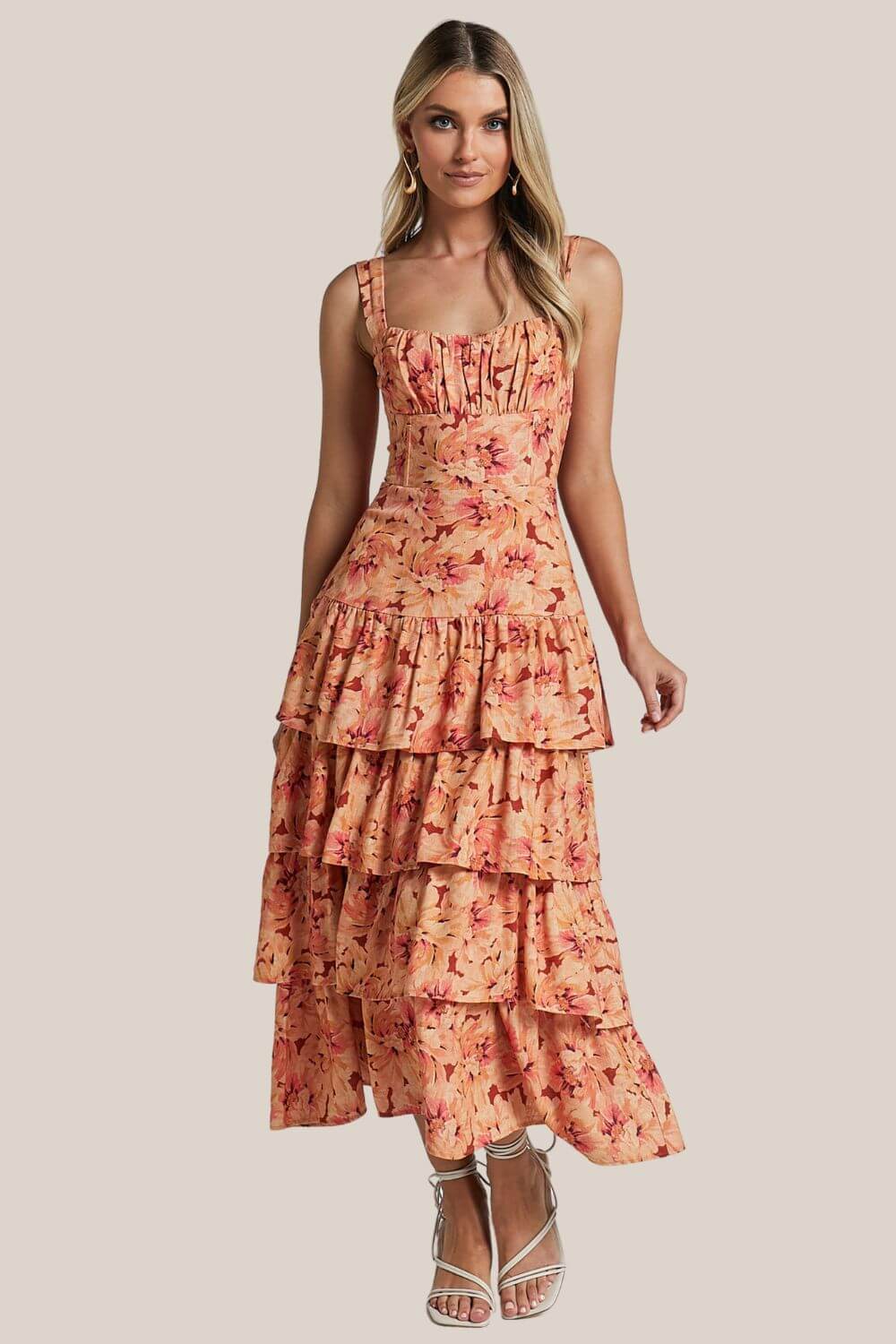 Amalie The Label Adela Linen Blend Tiered Midi Dress