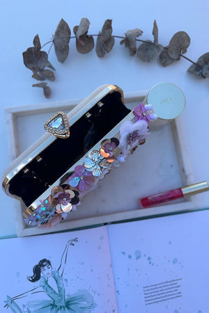 BoElle Beaded Floral Top Handle Clutch