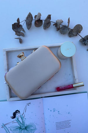 BoElle Beaded Floral Top Handle Clutch