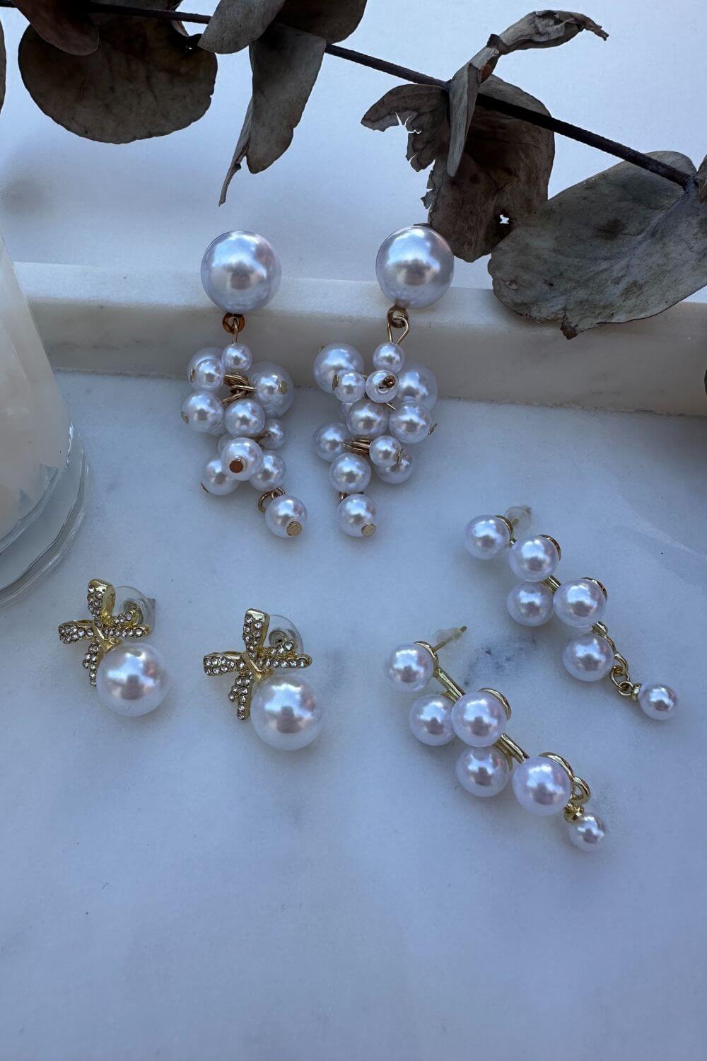 BoElle Pearl Cluster Drop Earrings