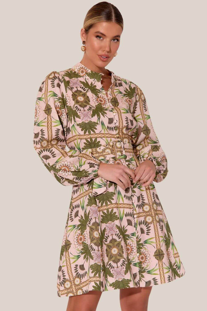 Adorne Mindy Printed Linen Aline Shirt Dress