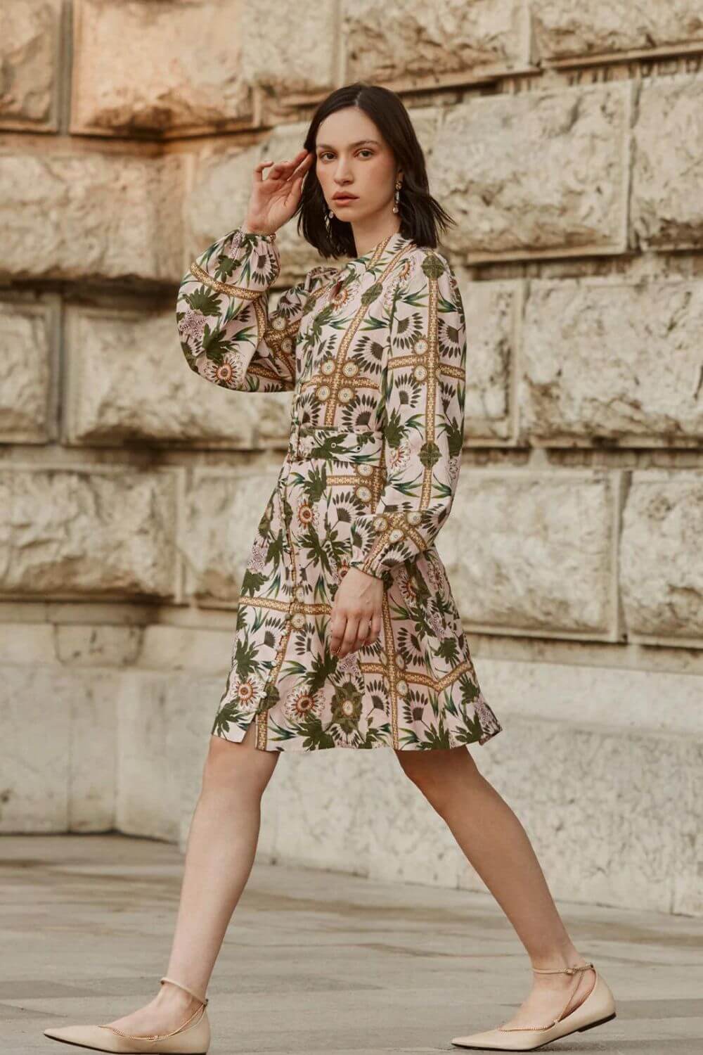 Adorne Mindy Printed Linen Aline Shirt Dress