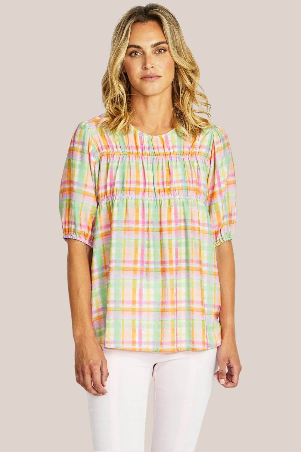 Ping Pong Lizzy Check Gathered Top