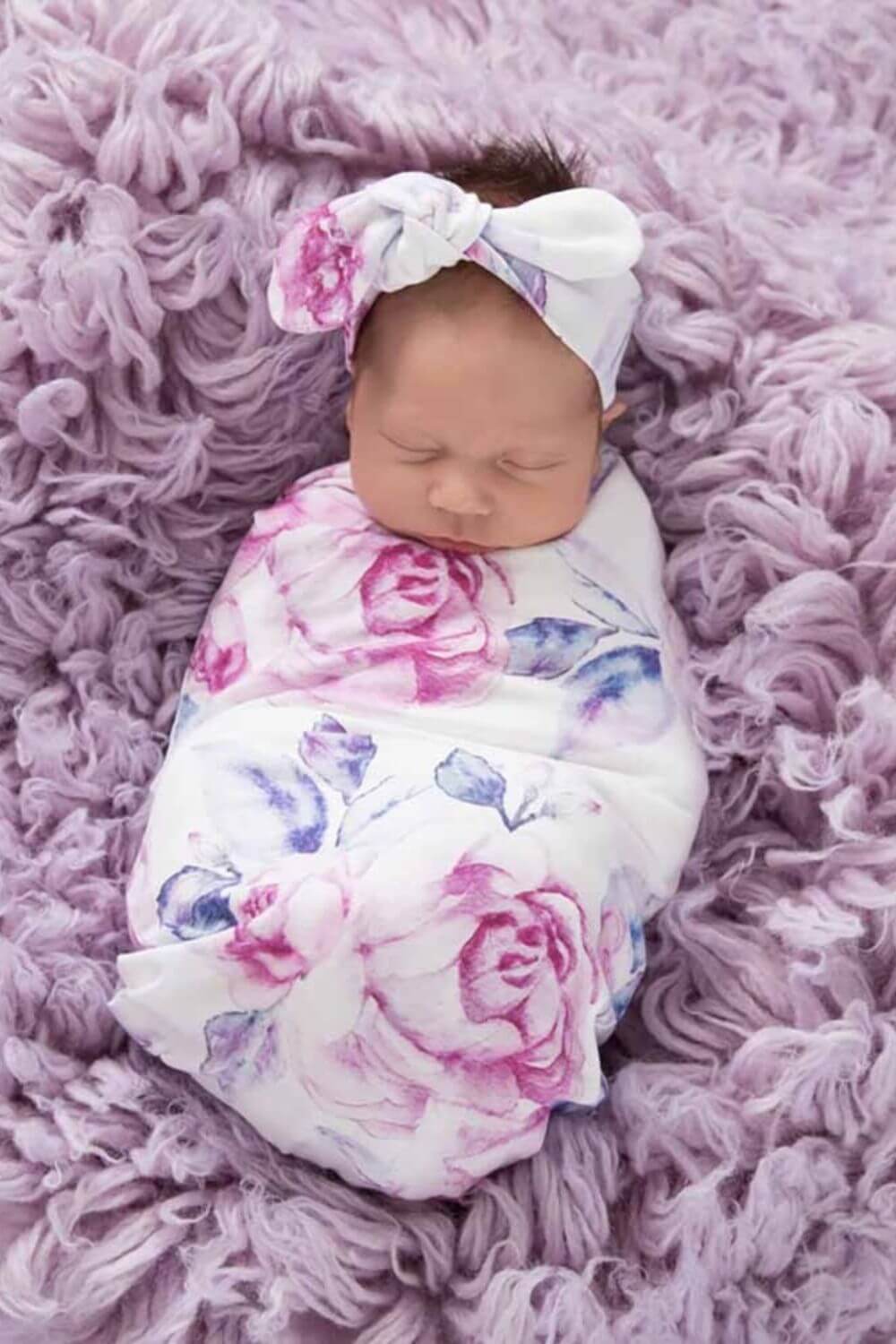 Snuggle Hunny Lilac Skies Baby Jersey Wrap & Topknot Set
