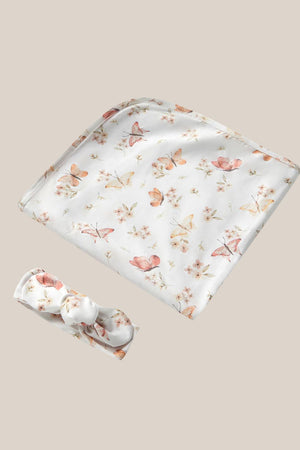 Snuggle Hunny Butterfly Organic Jersey Wrap & Topknot Set