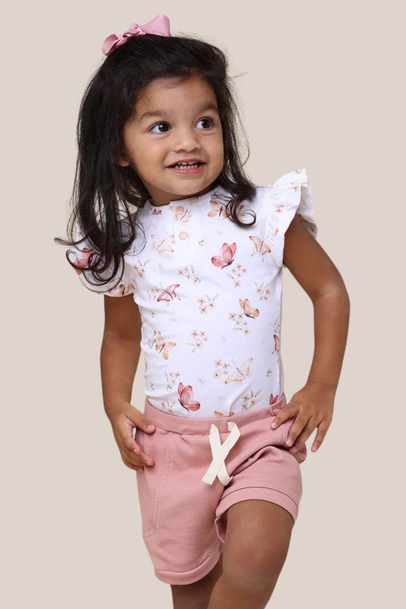 Snuggle Hunny Butterfly Short Sleeve Organic Bodysuit with Frill