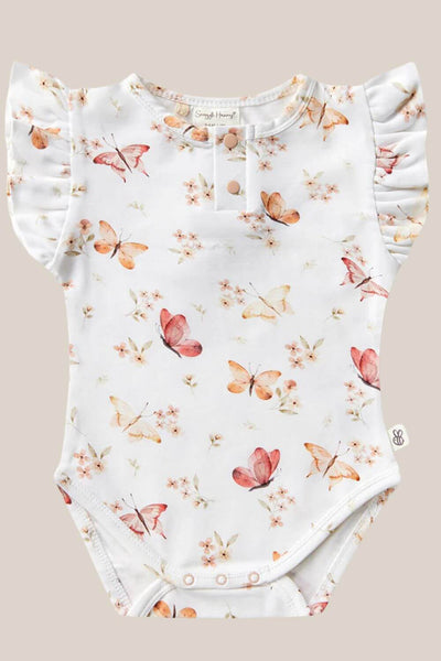 Snuggle Hunny Butterfly Short Sleeve Organic Bodysuit with Frill