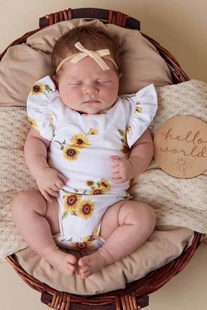 Snuggle Hunny Sunflower Short Sleeve Organic Bodysuit with Frill