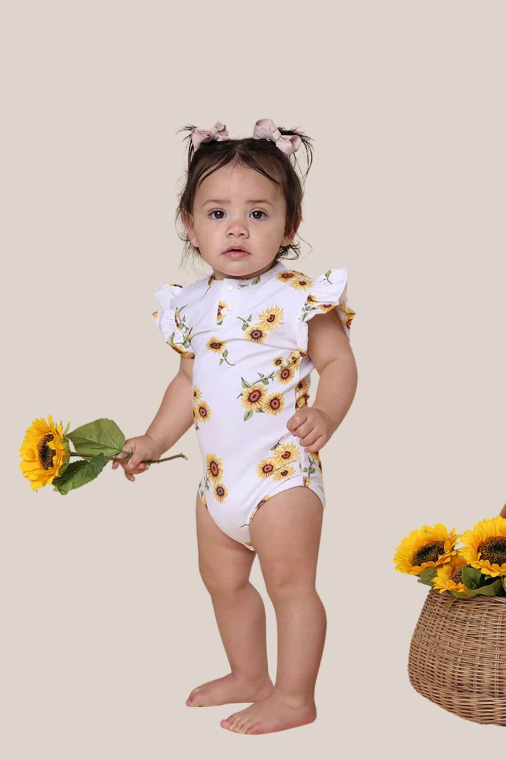 Snuggle Hunny Sunflower Short Sleeve Organic Bodysuit with Frill