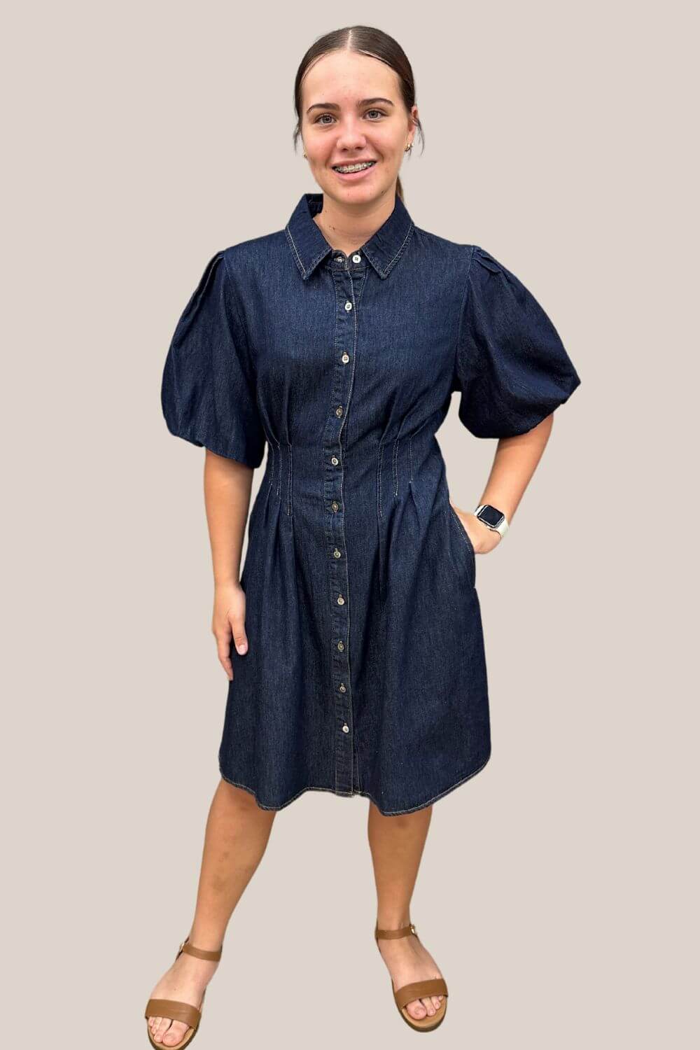 Lauren Puff Sleeve Denim Dress