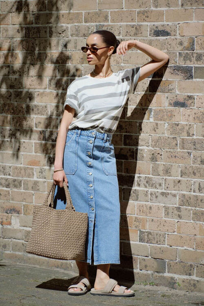 Ceres Life Button Through Denim Midi Skirt