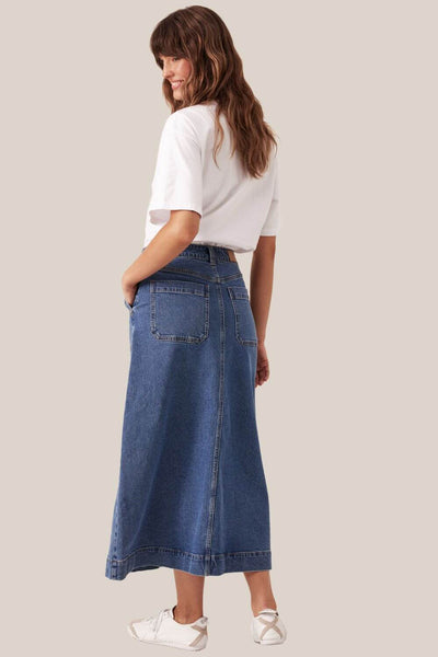 Ceres Life Patch Pocket Denim Midi Skirt