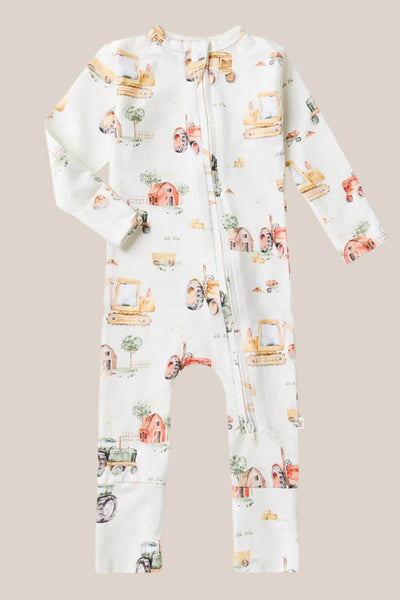 Snuggle Hunny Diggers & Tractors Organic Snugglesuit Convertible Romper