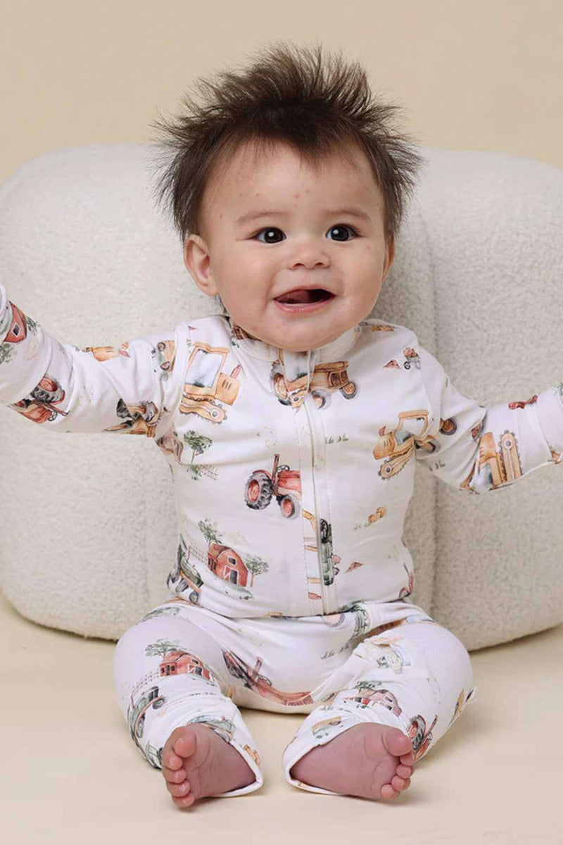 Snuggle Hunny Diggers & Tractors Organic Snugglesuit Convertible Romper