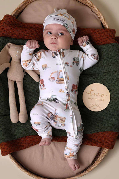 Snuggle Hunny Diggers & Tractors Organic Snugglesuit Convertible Romper