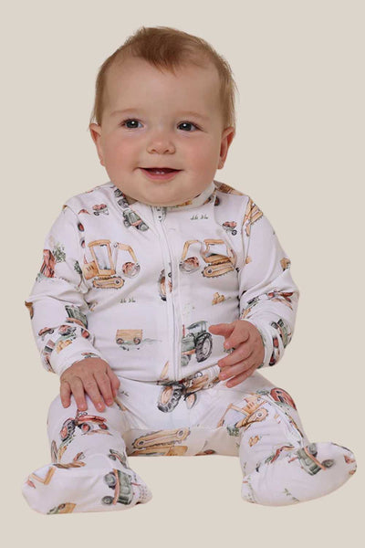 Snuggle Hunny Diggers & Tractors Organic Snuggle Sleepsuit Zip Footie