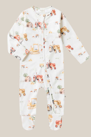 Snuggle Hunny Diggers & Tractors Organic Snuggle Sleepsuit Zip Footie