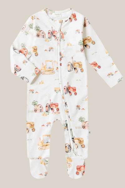 Snuggle Hunny Diggers & Tractors Organic Snuggle Sleepsuit Zip Footie