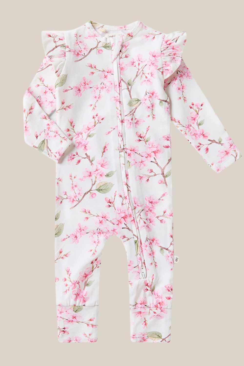 Snuggle Hunny Cherry Blossom Organic Snugglesuit Convertible Romper with Frill