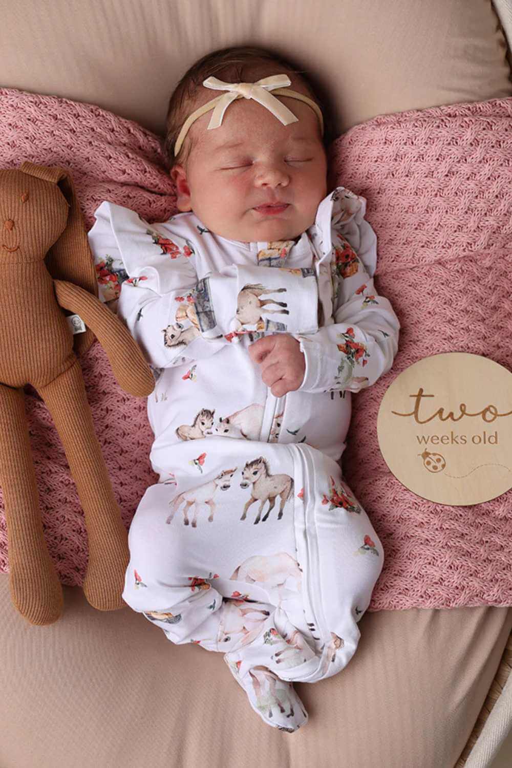 Snuggle Hunny Pony Pals Organic Snuggle Sleepsuit Zip Footie with Frill