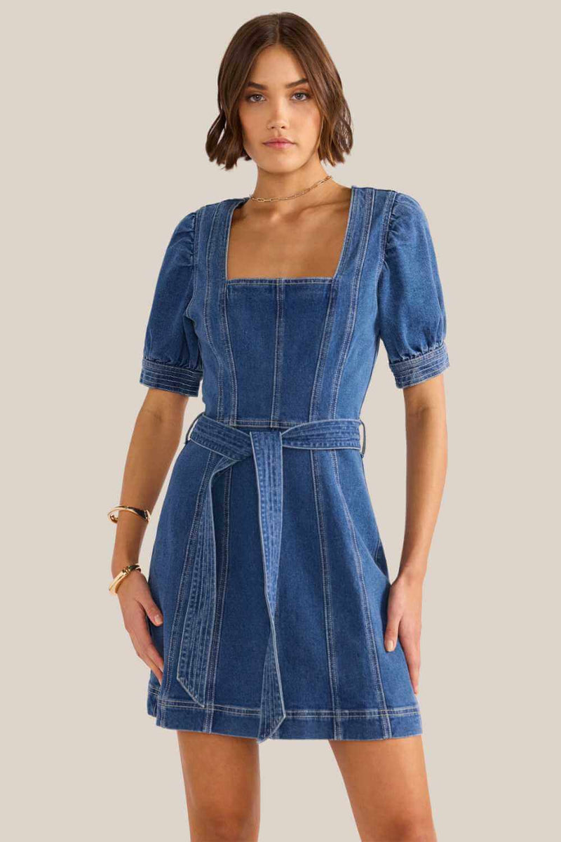 Mink Pink Ellis Denim Panel Mini Dress