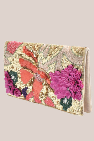 Adorne Claris Sequined Florals Statement Clutch