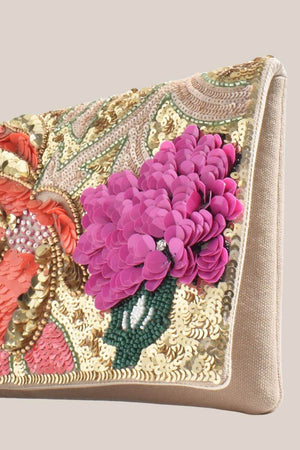 Adorne Claris Sequined Florals Statement Clutch