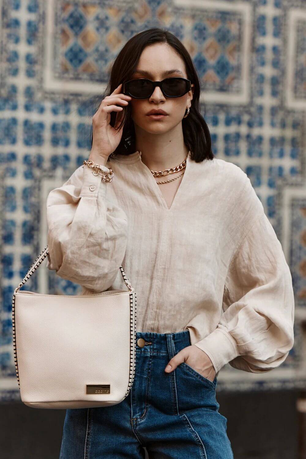 Adorne Stevie Blanket Stitch Bucket Bag