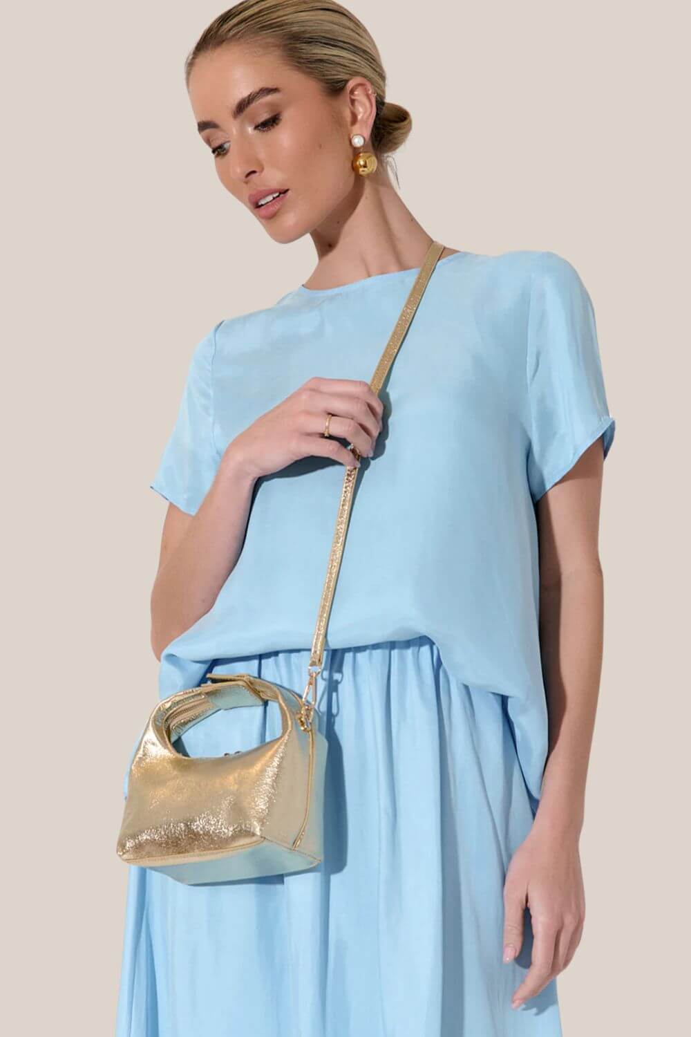 Adorne Lia Crackle Metallic Curved Small Bag