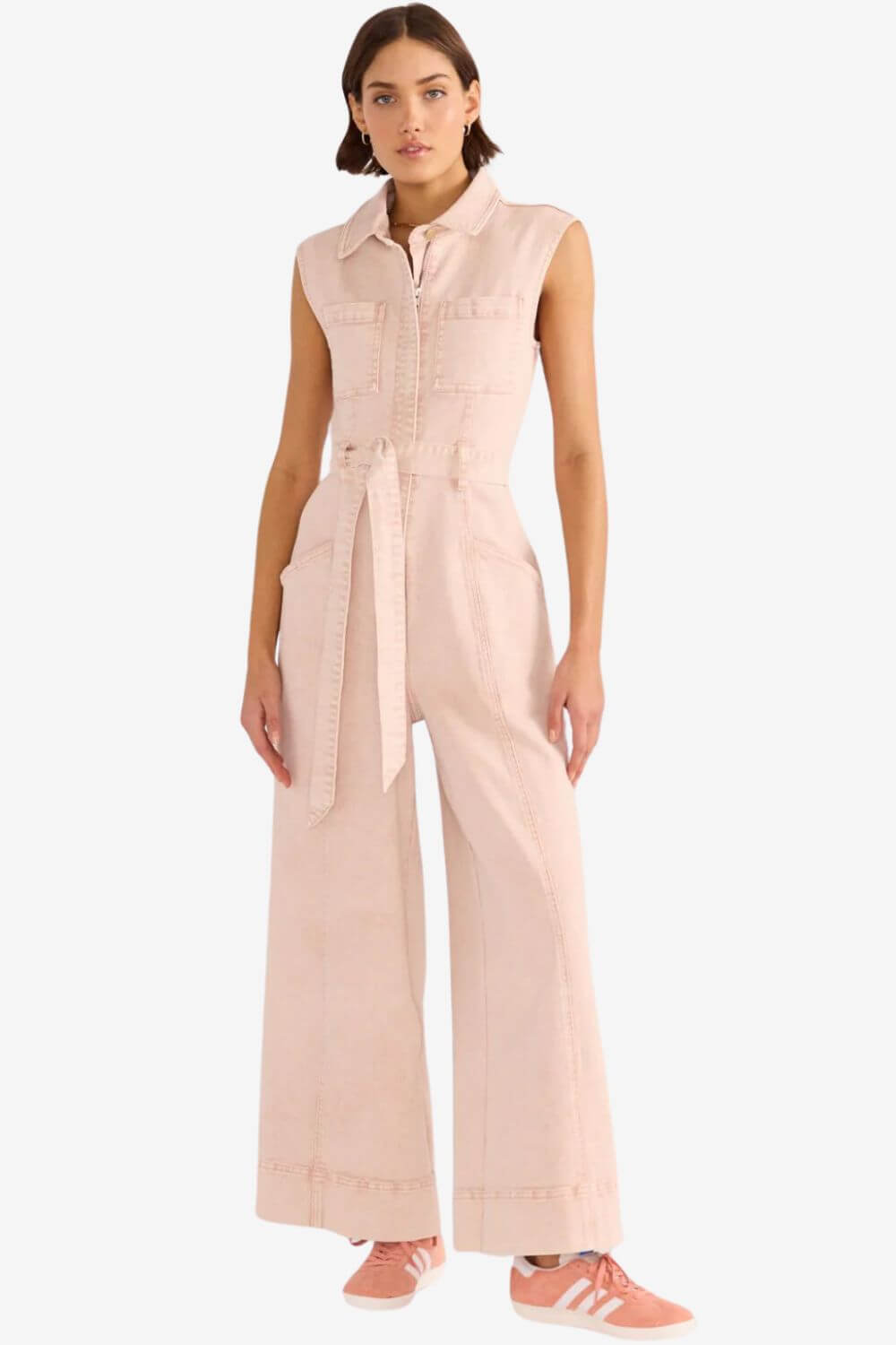 Mink Pink Dahlia Denim Panel Jumpsuit