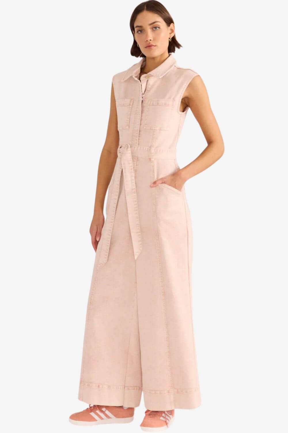 Mink Pink Dahlia Denim Panel Jumpsuit