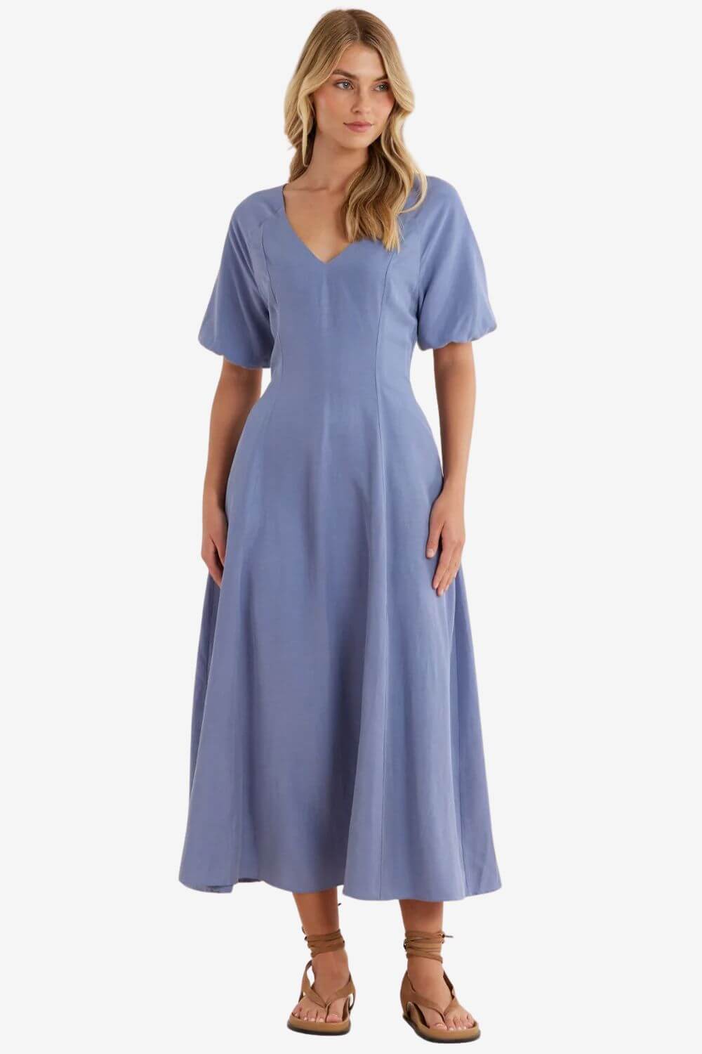 Amelius Auguste Puff Sleeve Midi Dress