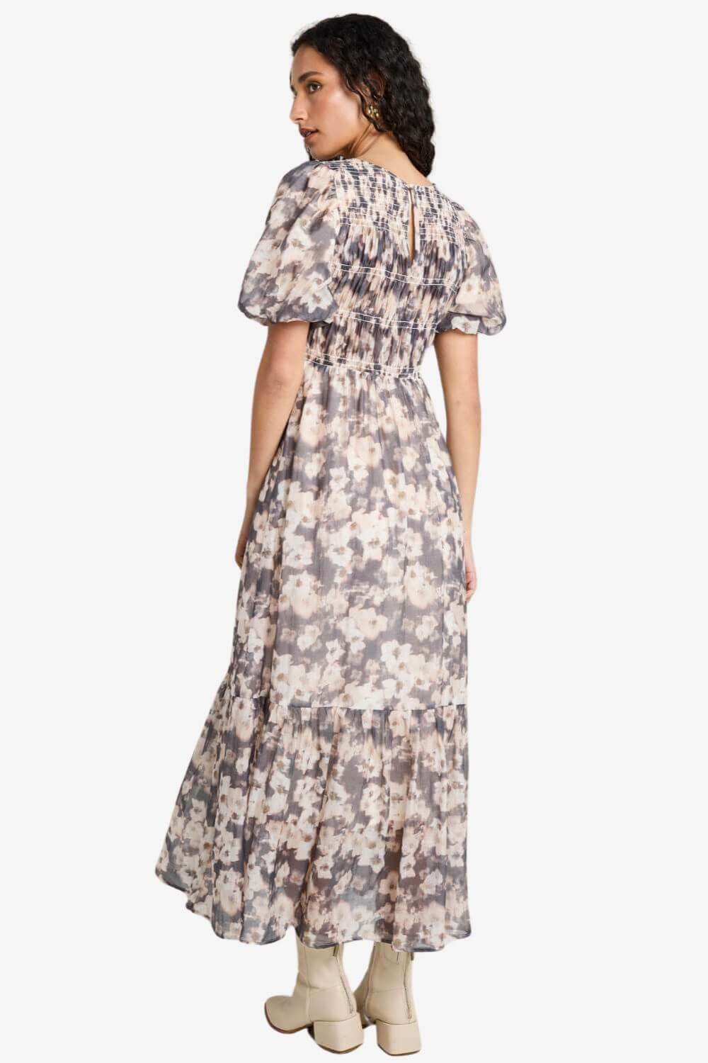 Vacancy Puff Sleeve Shirred Maxi Dress