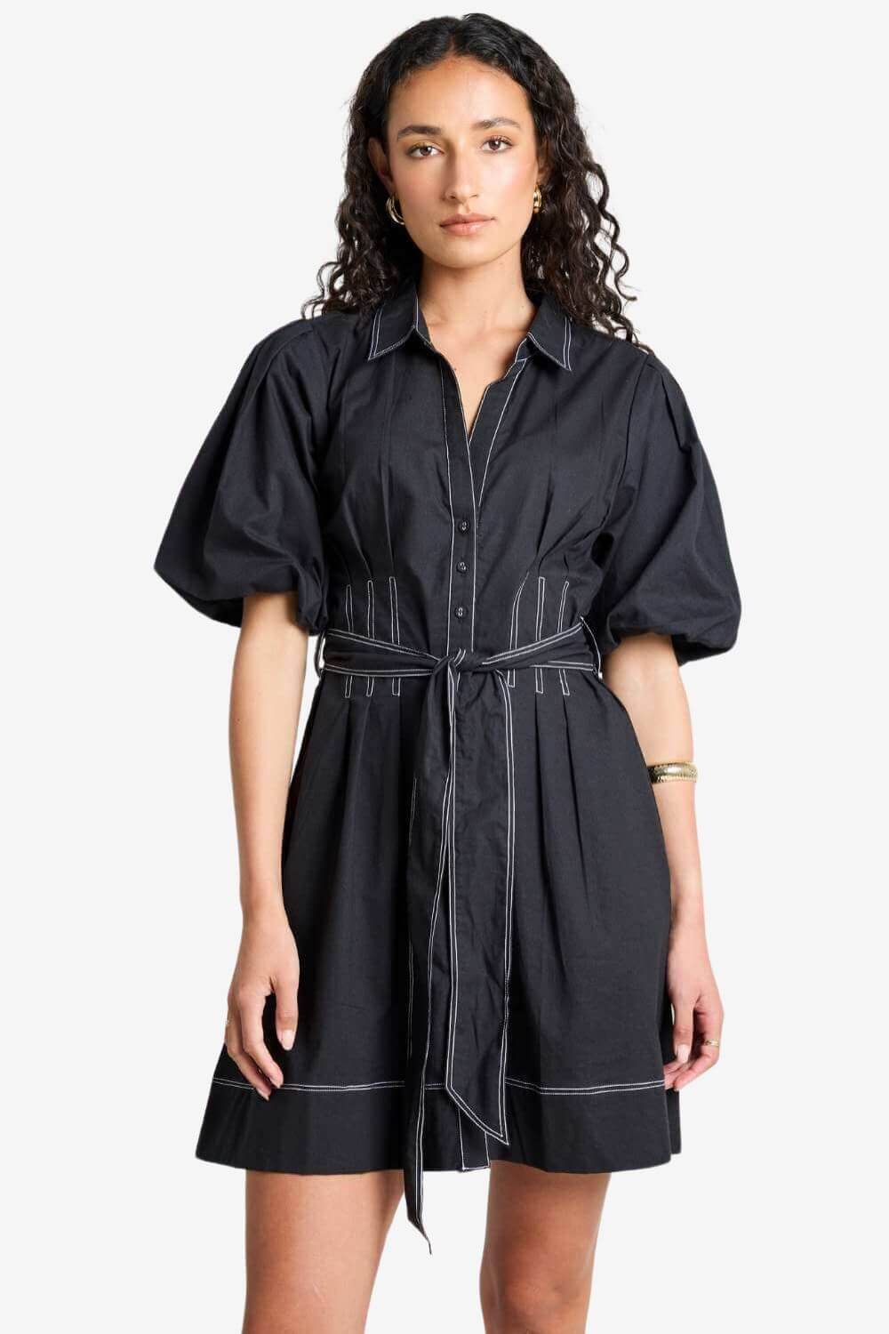 Sundowner Puff Short Sleeve Mini Shirt Dress