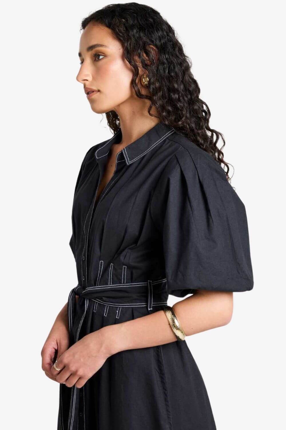 Sundowner Puff Short Sleeve Mini Shirt Dress