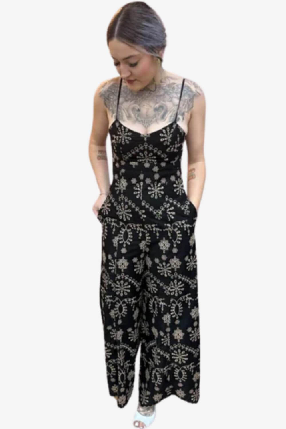 Rose Bullet Oreander Embroidered Jumpsuit