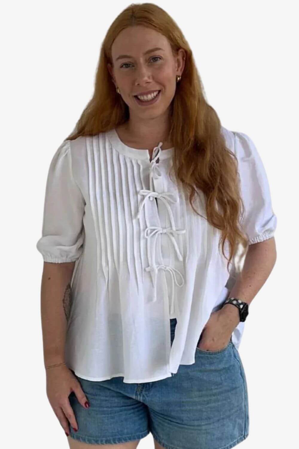 Evie Clare Tie Pleated Top