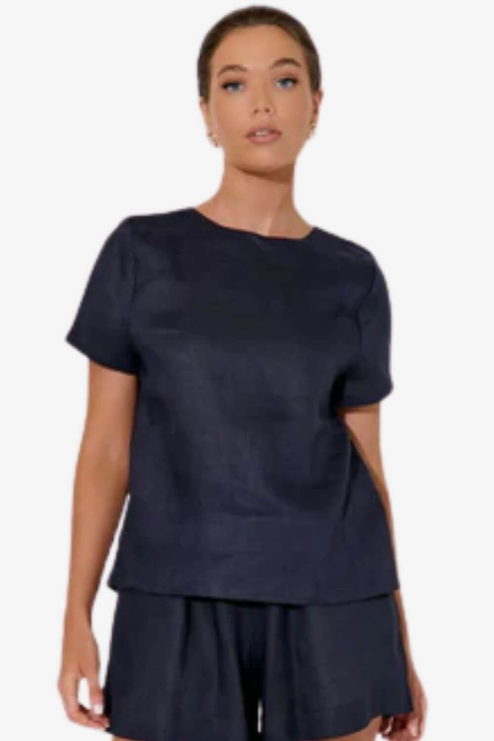 Adorne Kita Short Sleeve Button Back Linen Top