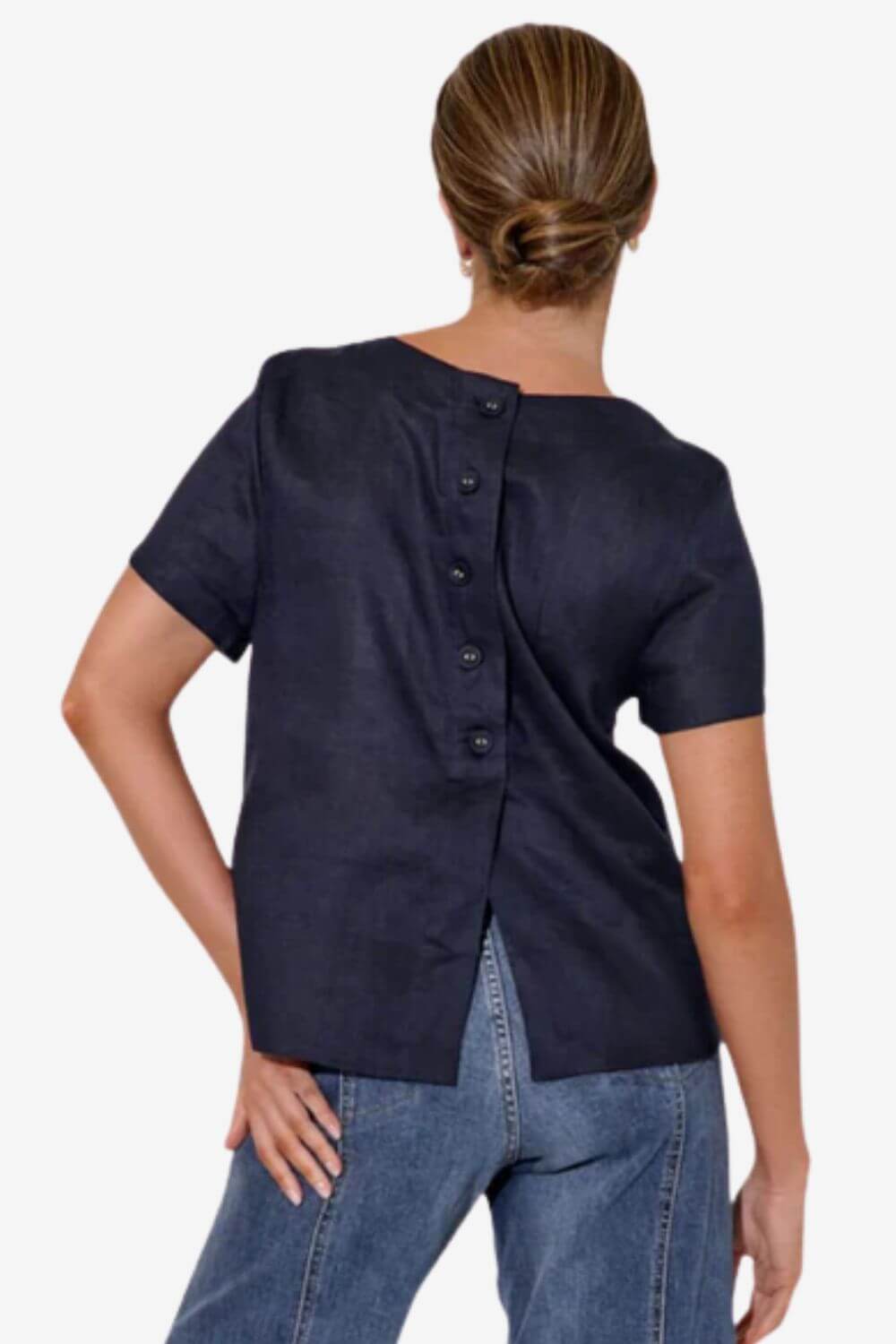 Adorne Kita Short Sleeve Button Back Linen Top