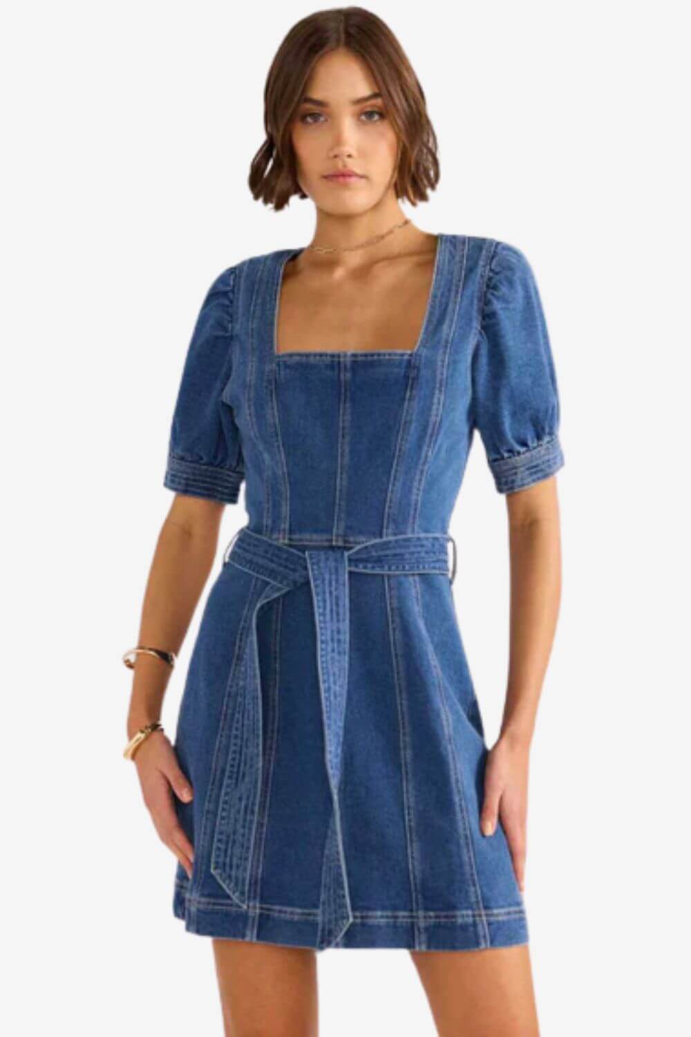 Mink Pink Ellis Denim Panel Mini Dress