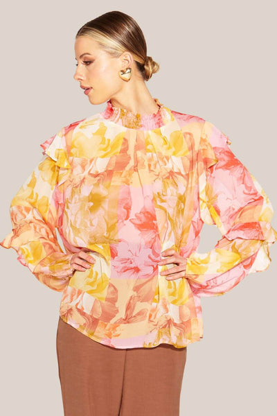 Fate + Becker Earthly Paradise Long Sleeve Sheer Blouse