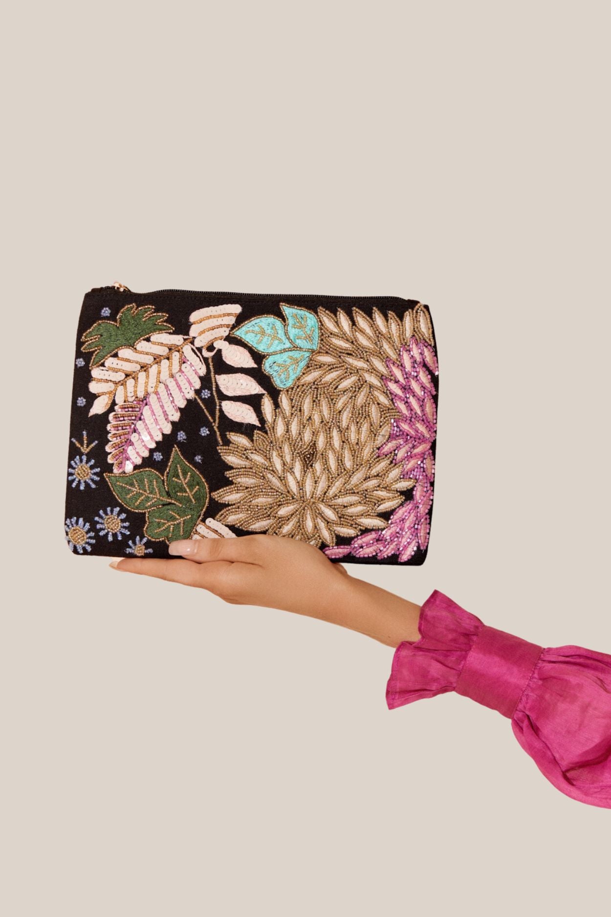 Adorne Night Garden Beaded Clutch