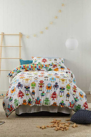 Logan and Mason Robots Quilt Cover Set- Single