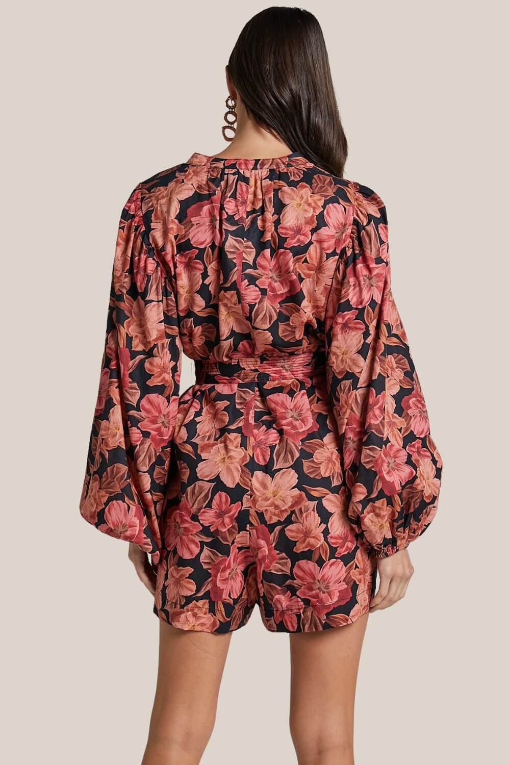 Amalie The Label Natylia Linen Blend Bishop Sleeve Belted Playsuit