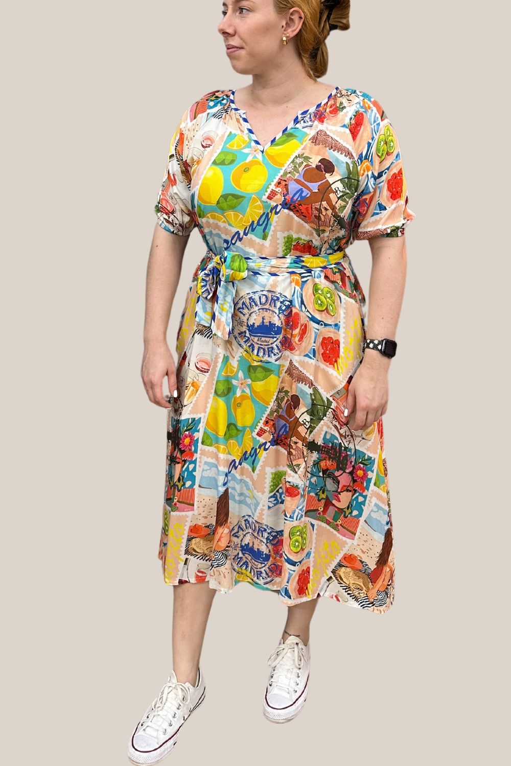 Collectivo Stamp Print Belted Midi