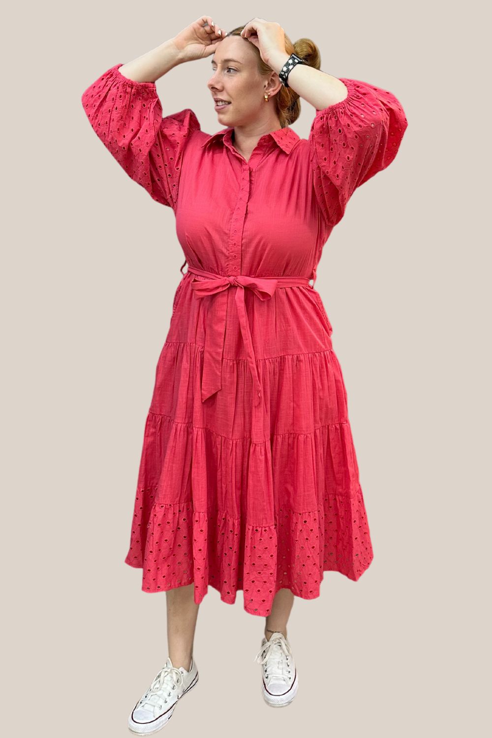Collectivo Pink Schiffli Midi Dress