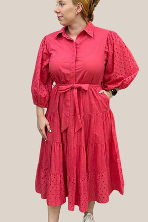 Collectivo Pink Schiffli Midi Dress