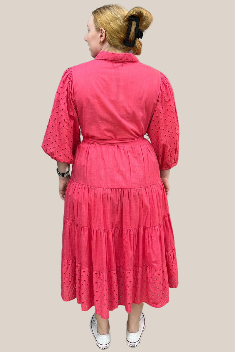Collectivo Pink Schiffli Midi Dress
