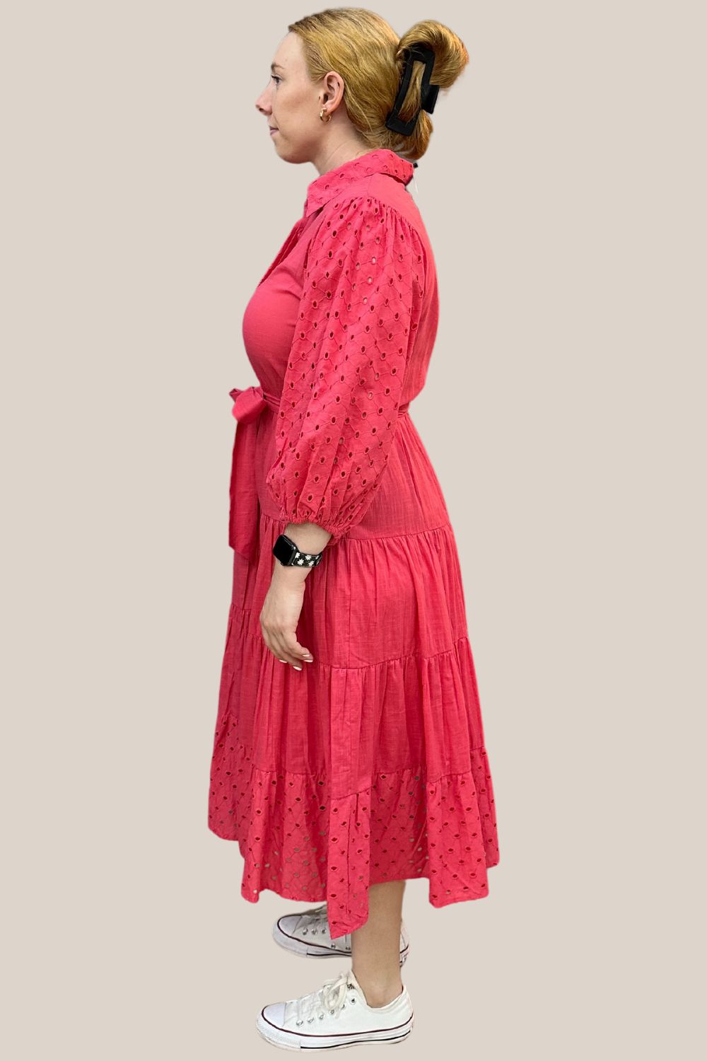Collectivo Pink Schiffli Midi Dress