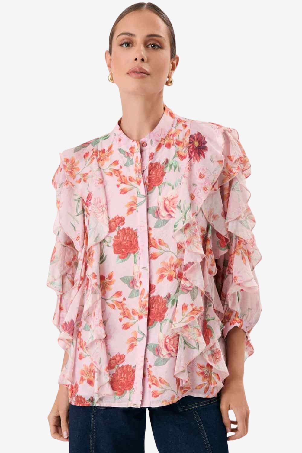 Adorne Rayna Floral Ruffled Shirt